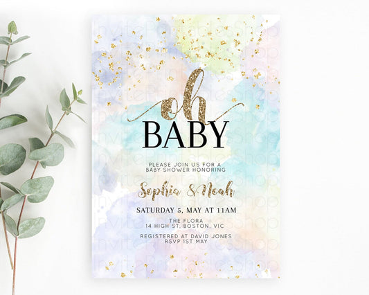 Editable Pastel Baby Shower Invitation Rainbow Baby Shower Invitation Colorf