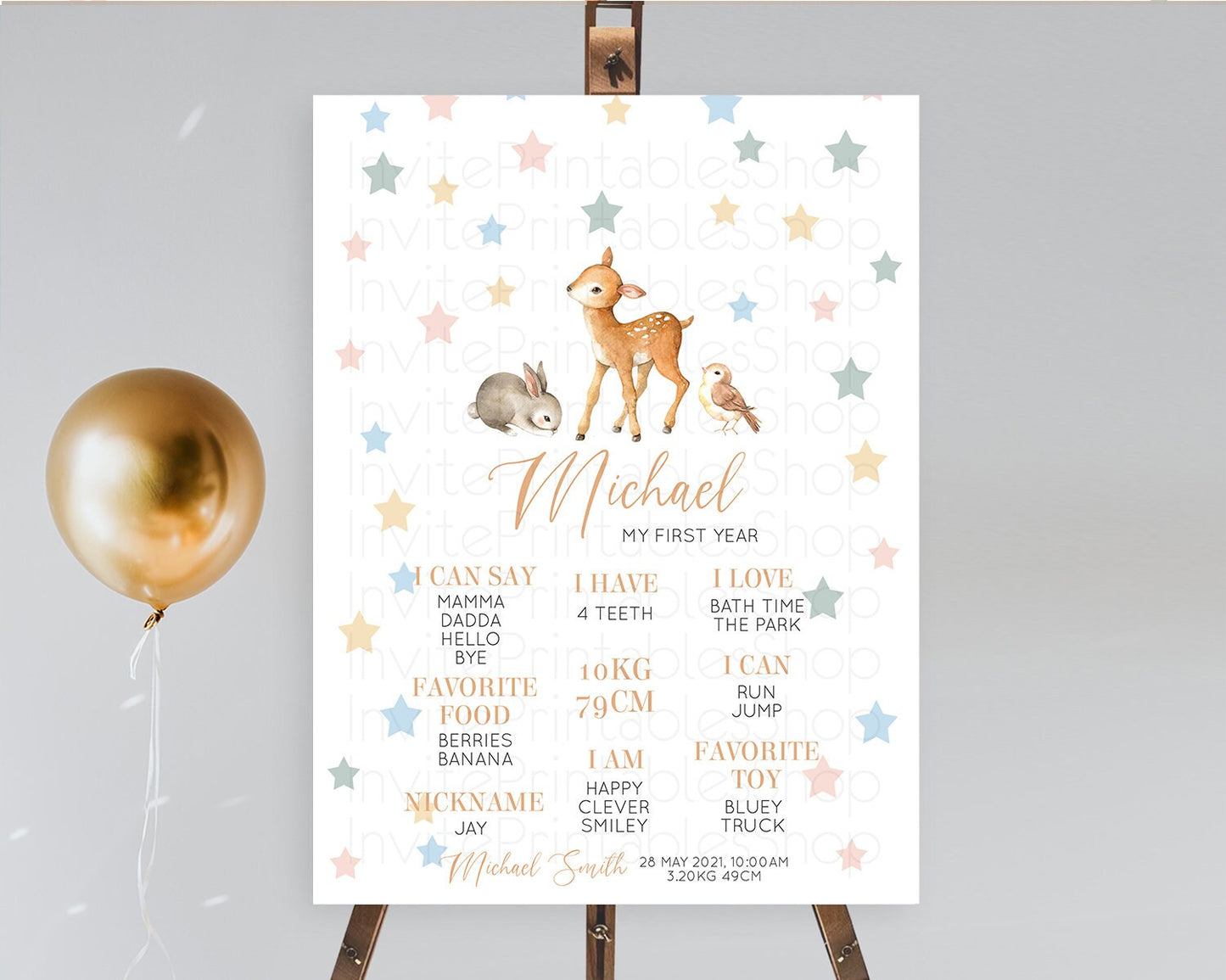 Fawn First Birthday Milestone Board Deer First Birthday Milestone Poster Enchanted Forest Butterfly Pastel Flowers 1st Birthday Sign D10918