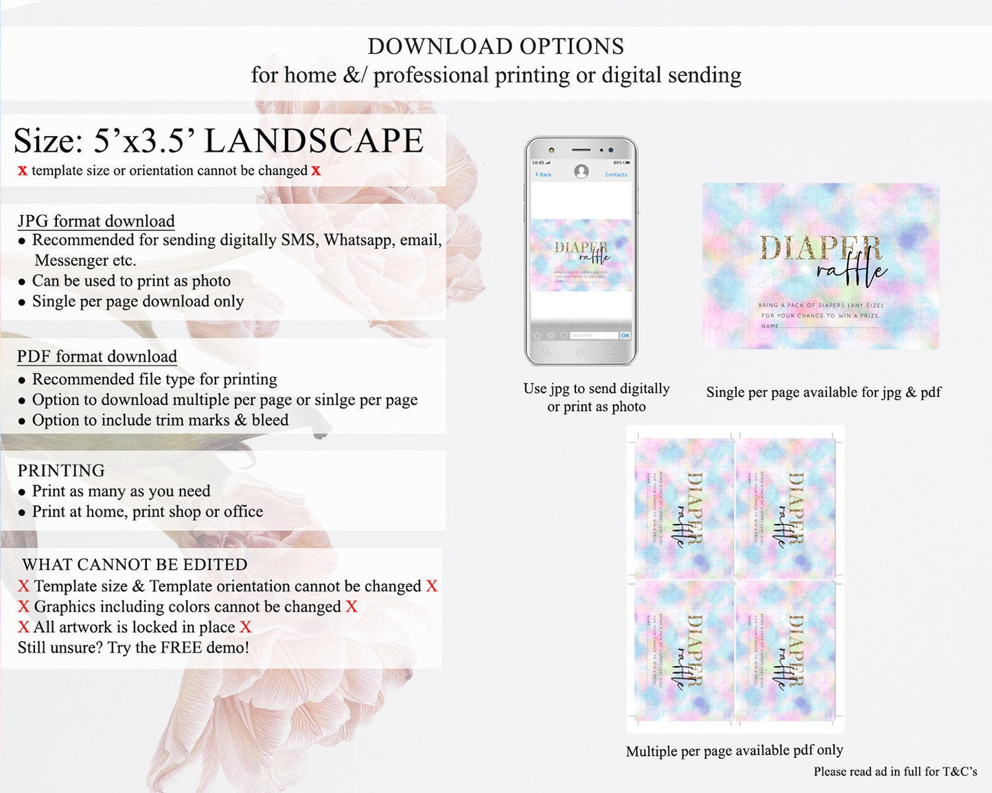 Pastel Diaper Raffle Card Pastel Rainbow Diaper Raffle Insert Colorful Ombre Watercolor Diaper Ticket Confetti Glitter Raffle Game D10694