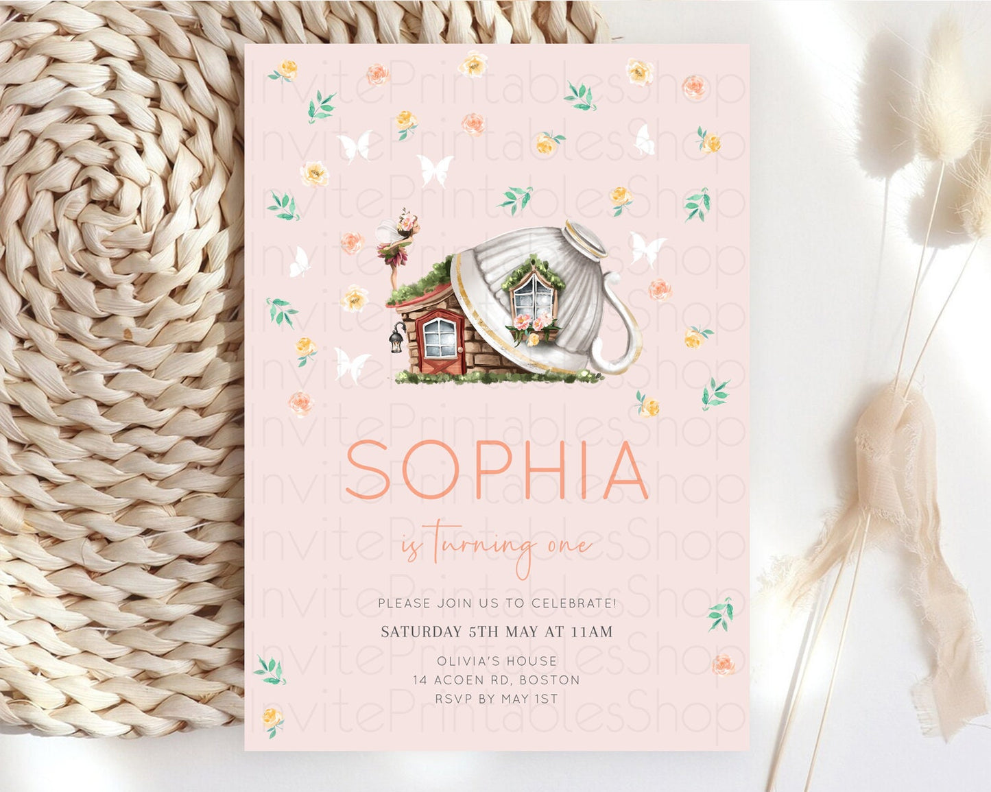 Fairy Birthday Invitation Fairy Invites Fairy Tea Party Fairy Garden Birthday Secret Garden Enchanted Garden Pastel Floral Butterfly D10384