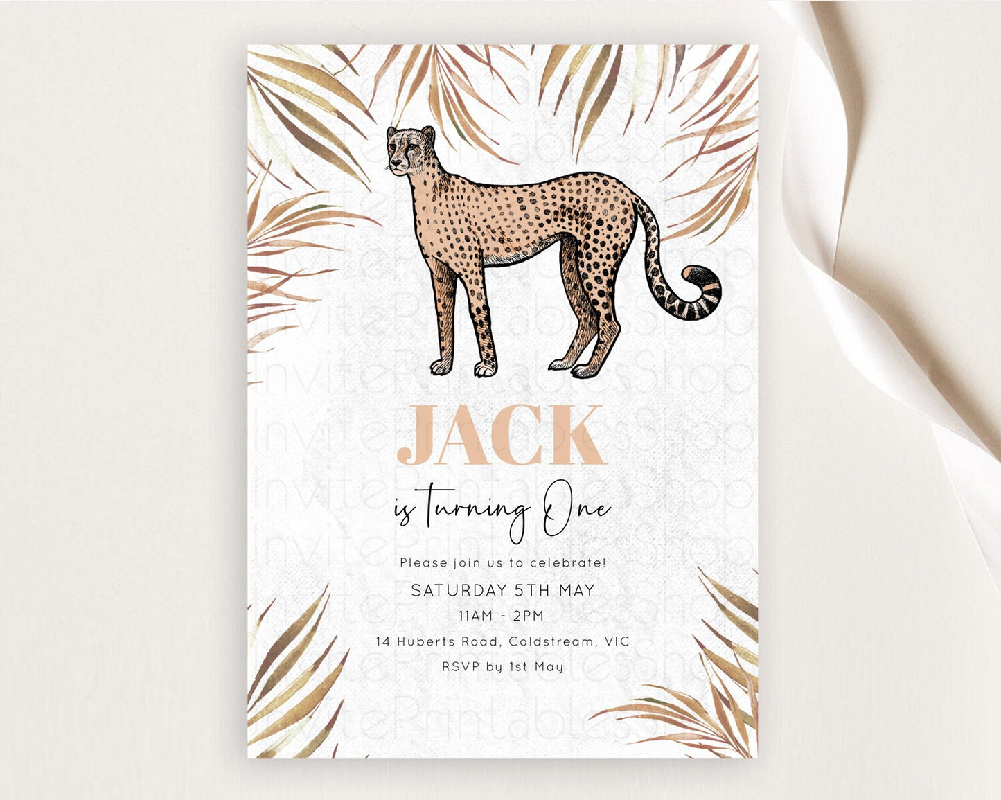 Cheetah Birthday Invitation Cheetah Invitation Cheetah Birthday Cheetah Safari Adventure Invite Cheetah Palm Leaf Invite Zoo Party D10291