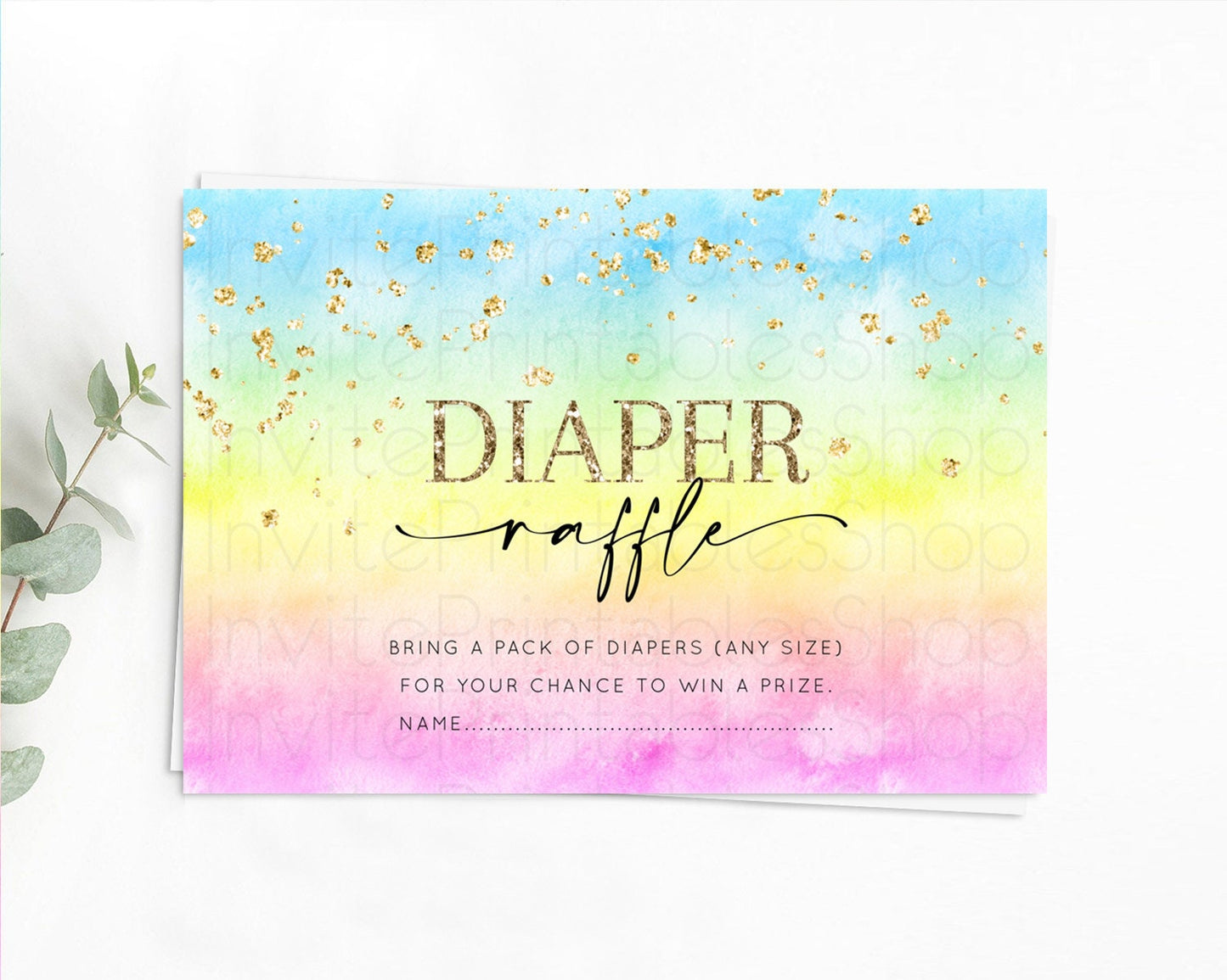 Pastel Diaper Raffle Card Pastel Rainbow Diaper Raffle Insert Colorful Ombre Watercolor Diaper Ticket Confetti Glitter Raffle Game D10483