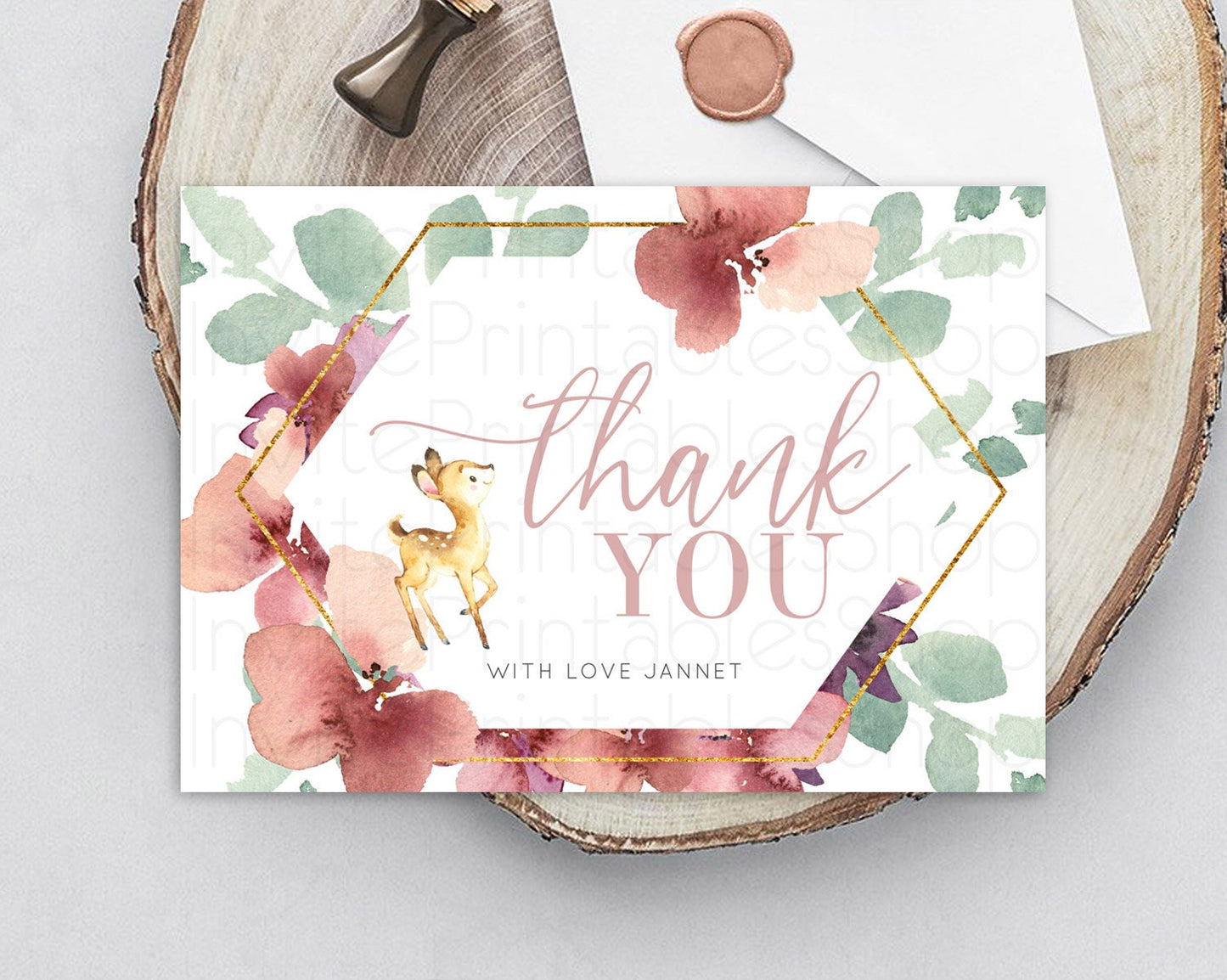 Fawn Thank You Deer Thank You Card Pastel Floral Deer Birthday Thank You Card Enchanted Forest Butterfly Deer Teacher Thank You Card D10915