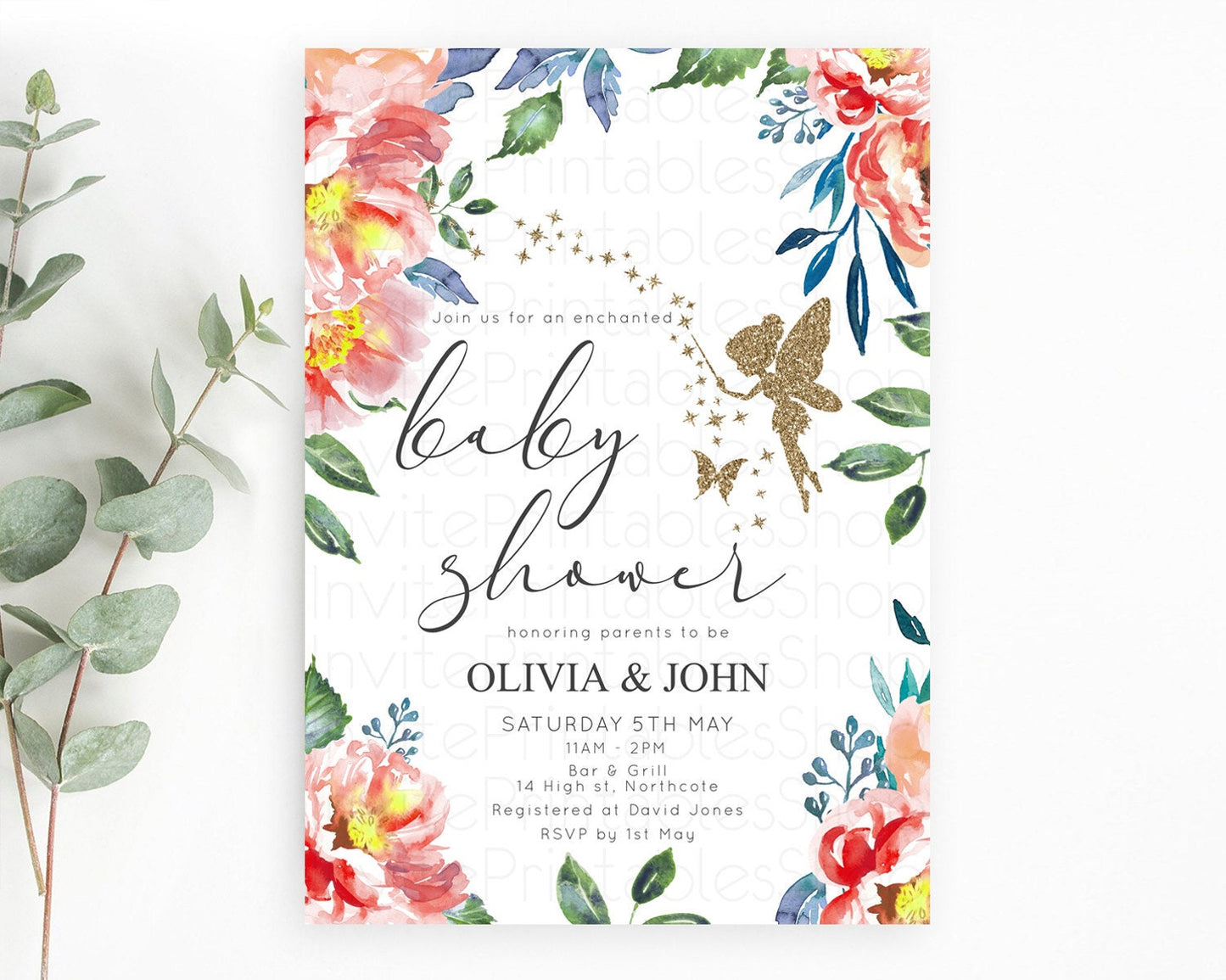 Fairy Baby Shower Invitation Pastel Fairy Invites Fairy Tea Party Fairy Garden Theme Secret Garden Enchanted Garden Floral Butterfly D10752