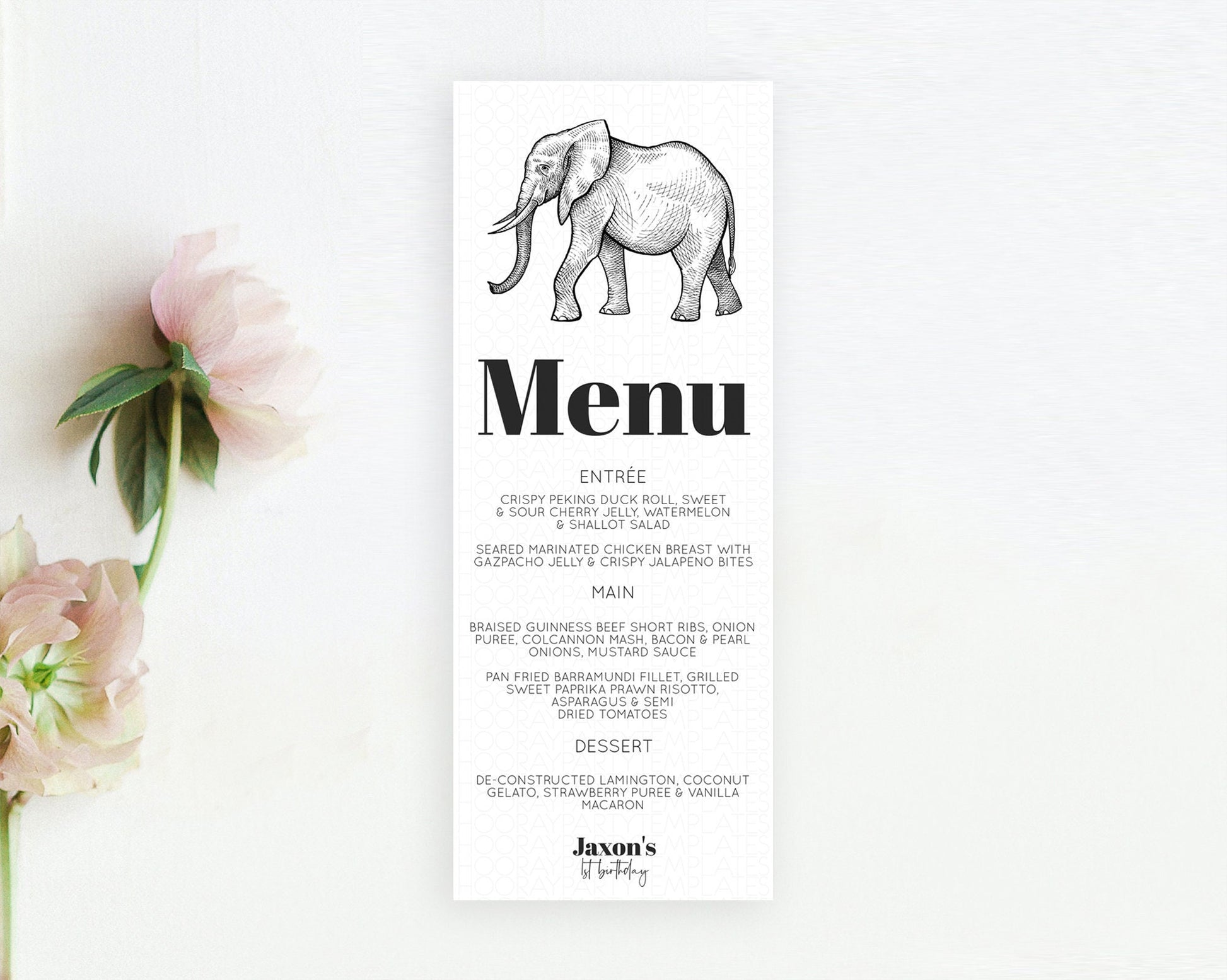 Editable Elephant Menu Elephant Menu Template Elephant Safari Zoo Table Deco