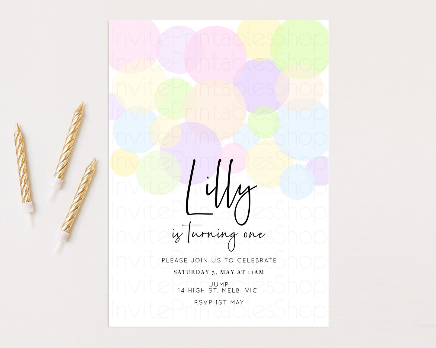 Bubbles Birthday Invitation Rainbow Confetti Invite Pastel Sprinkles Invite Pastel Colorful Art Fun Simple Birthday Invite 1st 2nd 3rd 208