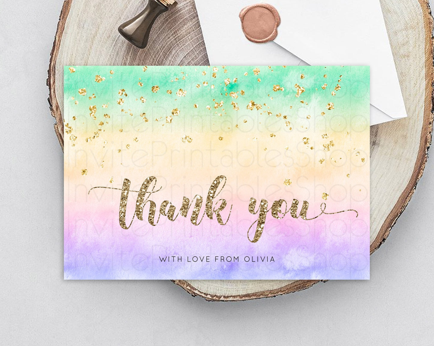 Pastel Thank You Rainbow Thank You Card Colorful Pastel Birthday Thank You Card Confetti Watercolor Pastel Teacher Thank You Cards D10478
