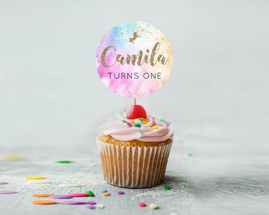 Editable Unicorn Rainbow Cupcake Topper Pastel Unicorn Decor Magical Unicron