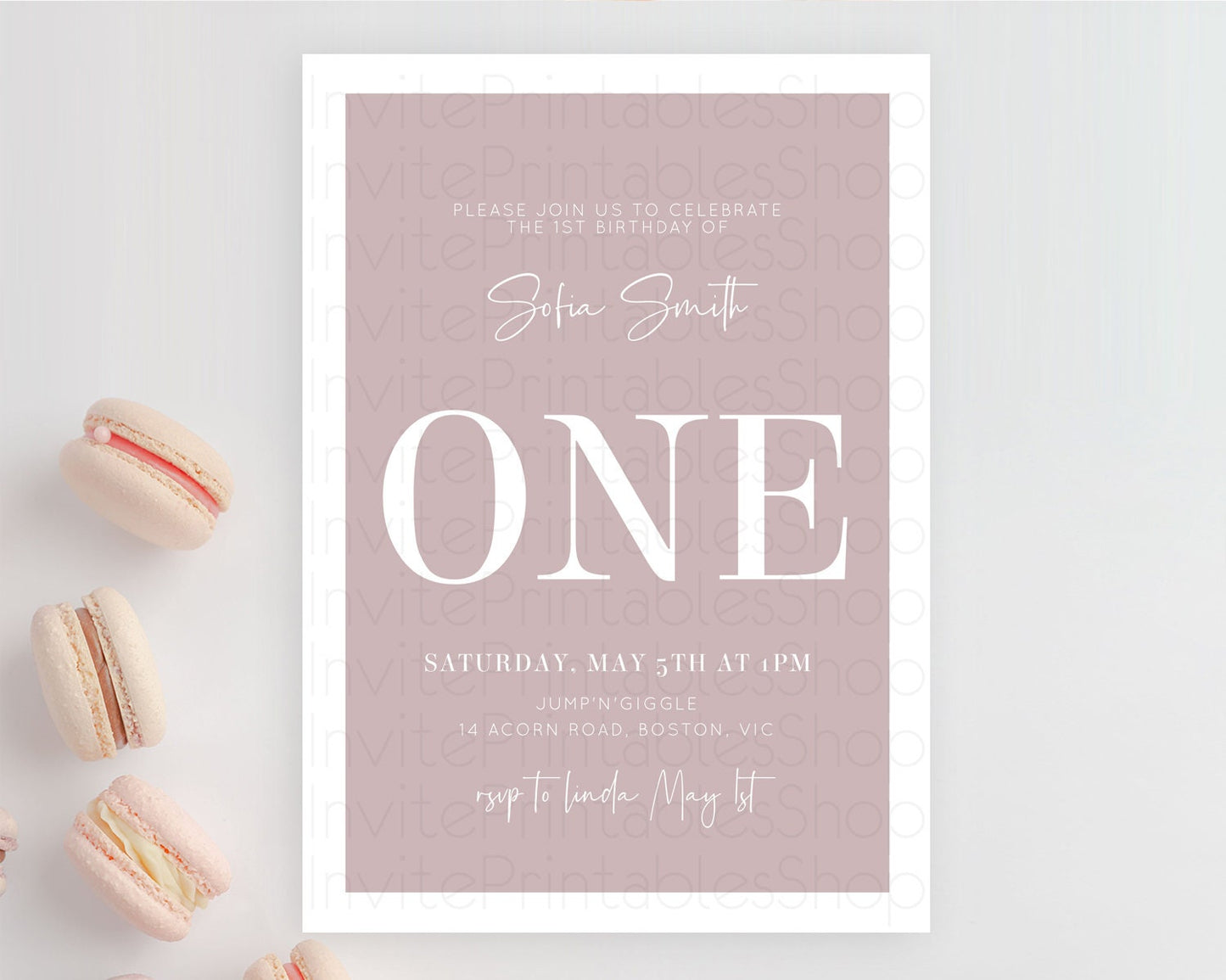 Pink Birthday Invitation Plain Pink Invitation Minimalist Invitation Pastel Pink Invitation Modern Invitation 2nd 1st First Birthday D10936
