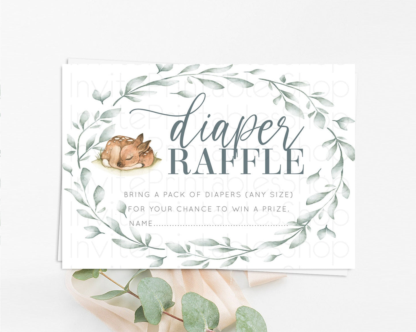 Fawn Diaper Raffle Card Deer Diaper Insert Floral Deer Diaper Ticket Enchanted Forest Butterfly Pastel Baby Shower Raffle Game D10935