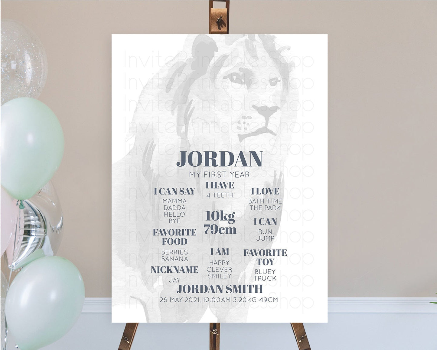 Editable Lion First Birthday Milestone Board Lion Milestone Poster Lion Deco
