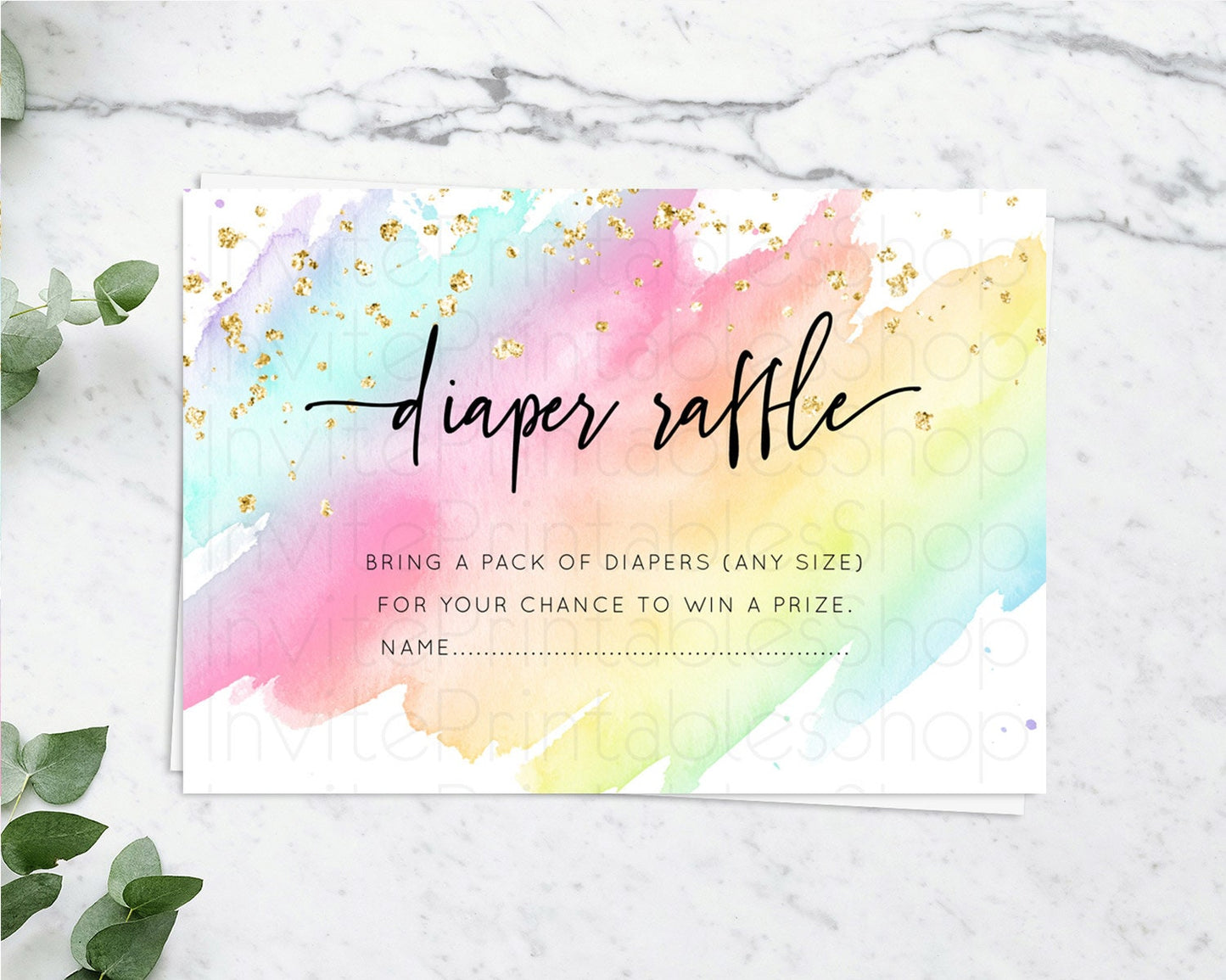 Pastel Diaper Raffle Card Pastel Rainbow Diaper Raffle Insert Colorful Ombre Watercolor Diaper Ticket Confetti Glitter Raffle Game D10495