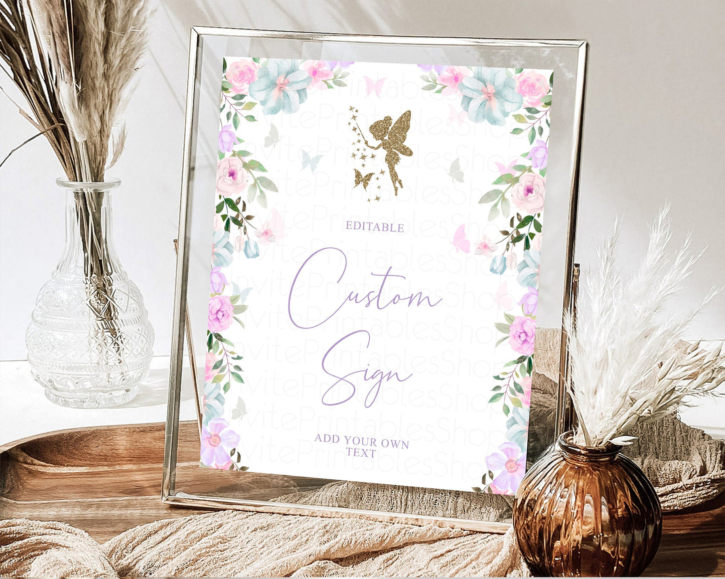 Editable Fairy Signs Pastel Cards Gifts Sign Floral Table Signs Diaper Sign