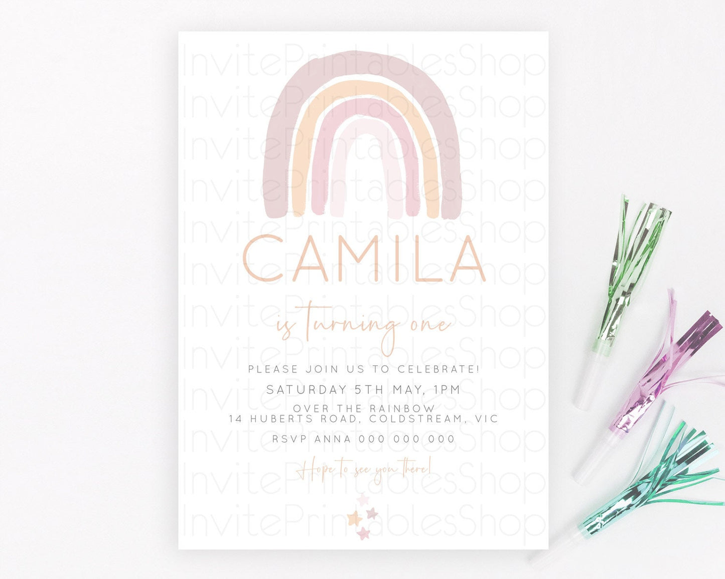 Pastel Rainbow Birthday Invitation Pastel Rainbow Invitation Rainbow Invitation Pastel Invitation Boho Rainbow 1st First Birthday D23098