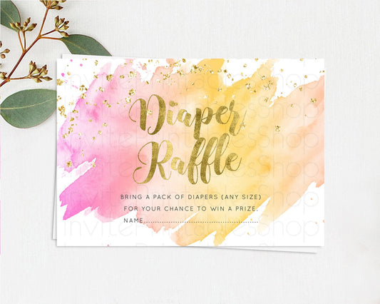 Pastel Diaper Raffle Card Pastel Rainbow Diaper Raffle Insert Colorful Ombre Watercolor Diaper Ticket Confetti Glitter Raffle Game D10526