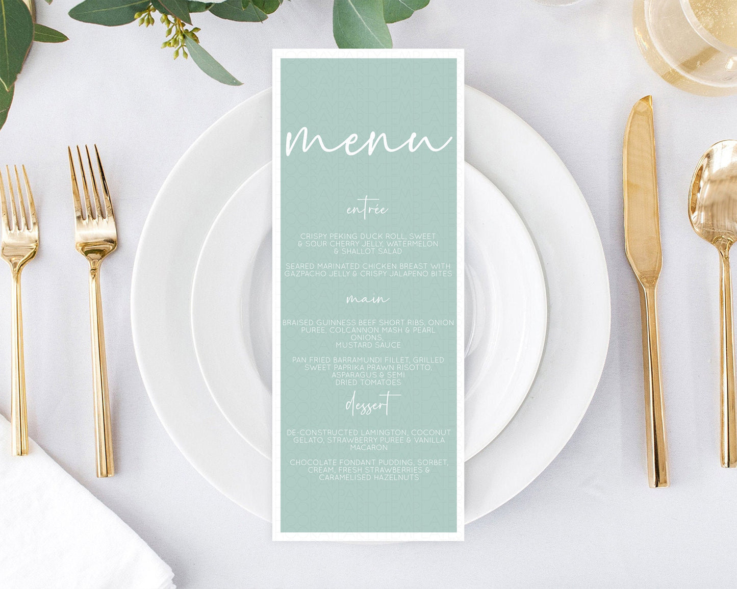 Green Menu Pastel Green Menu Template Green Minimalist Table Decor Modern Green Menu Simple Green Dinner Dessert Menu Food Menu D10736