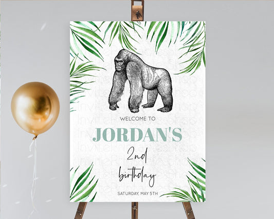 Gorilla Welcome Sign Gorilla Welcome Board Gorilla Party Welcome Poster Safari Adventure Decor Gorilla First Birthday Welcome Sign D10846