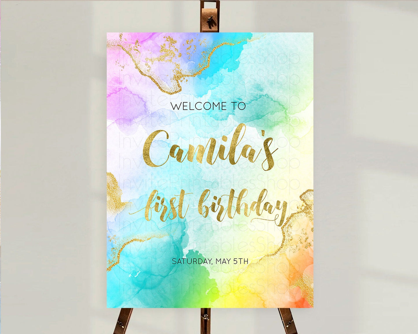 Pastel Welcome Sign Pastel Rainbow Welcome Sign Colorful Rainbow Confetti Watercolor Glitter Pastel First Birthday Welcome Sign D10392