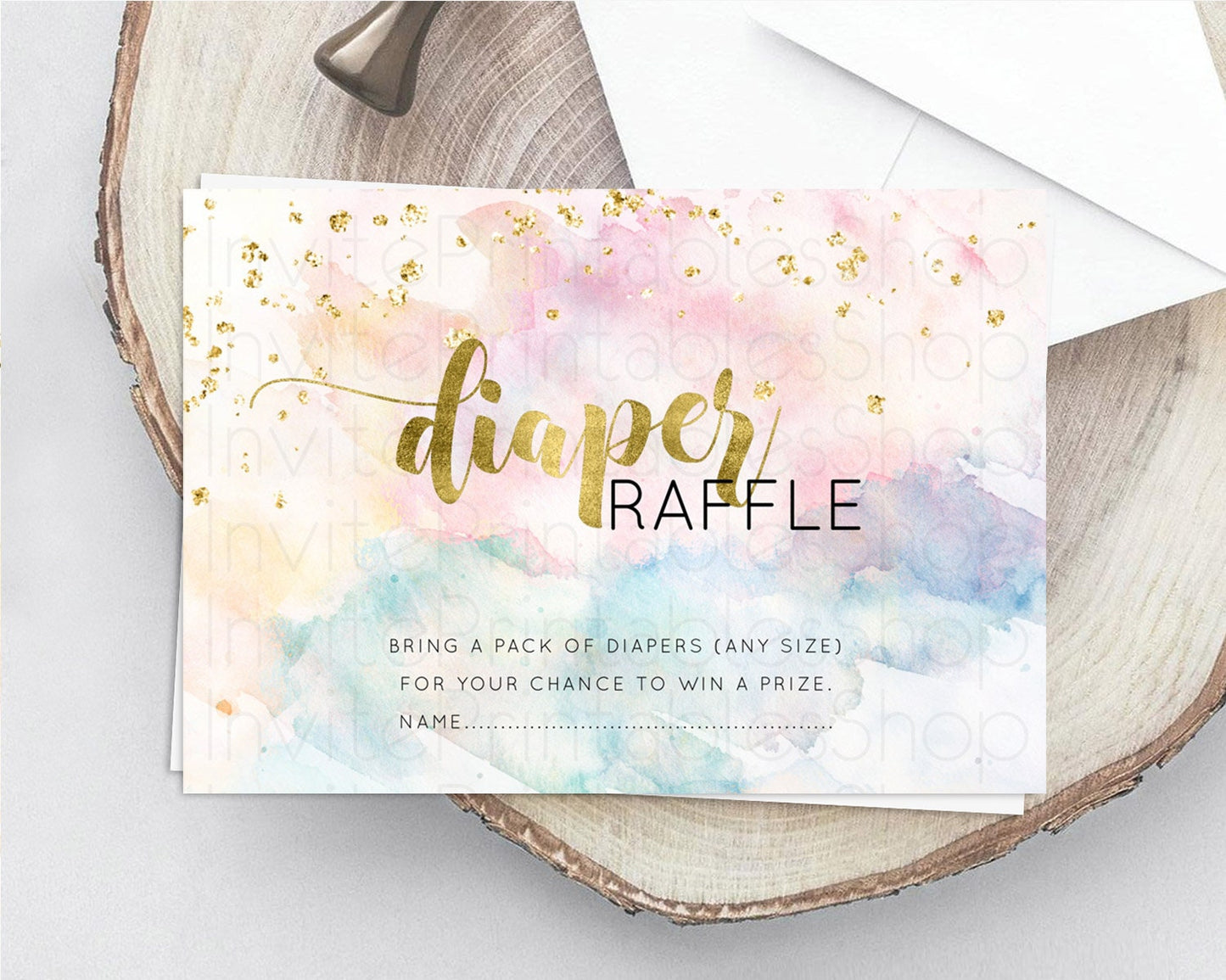 Pastel Diaper Raffle Card Pastel Rainbow Diaper Raffle Insert Colorful Ombre Watercolor Diaper Ticket Confetti Glitter Raffle Game D10265