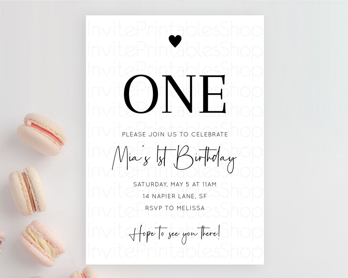 Minimalist Birthday Invitation White Black Invitation Minimalist Pastel Invitation Plain Invites Modern Simple 1st First Birthday D10955