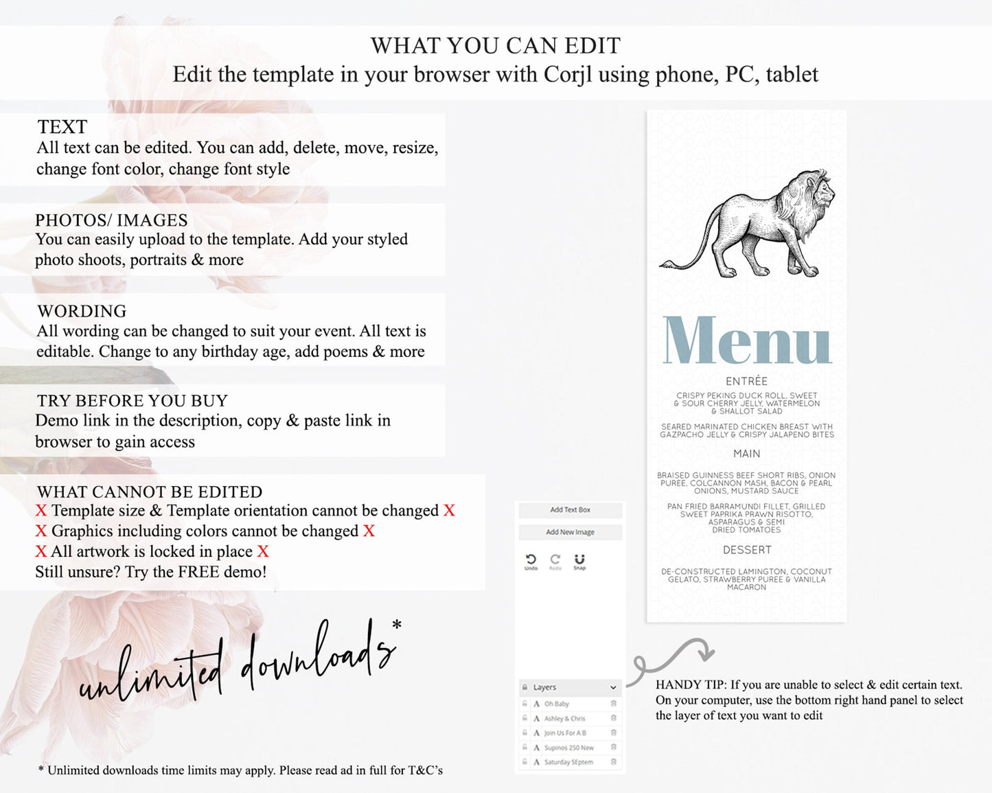 Lion Menu Lion Menu Template Lion Party Table Decor Safari Adventure Lion Menu Dried Palm Fern Lion Dinner Dessert Party Food Menu D10246