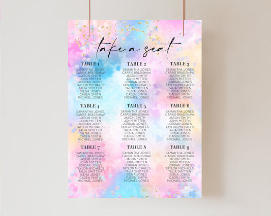 Rainbow Seating Chart Pastel Clouds Seating Sign Sprinkles Colorful Seating Poster Ombre Colors Wedding Christening Birthday Baptism 589v4