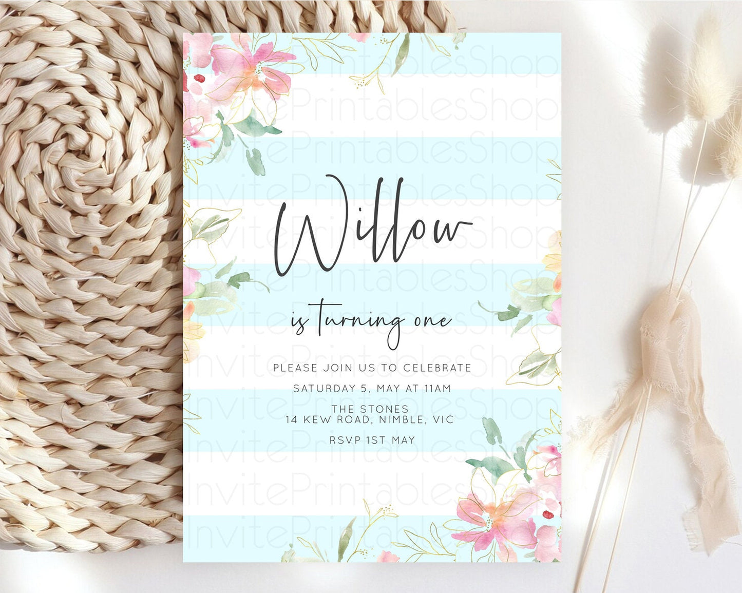 Secret Garden Invitation Wildflower Birthday Invitation Pastel Flowers Invite Enchanted Garden Boho Floral 3rd 2nd First Birthday D10303