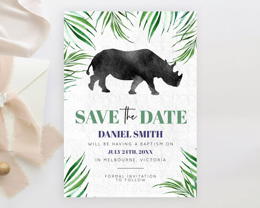 Rhino Save The Date Template Rhino Party Save The Date Safari Adventure Rhino Minimal Theme For 1st Birthday Baptism Baby Shower D10843