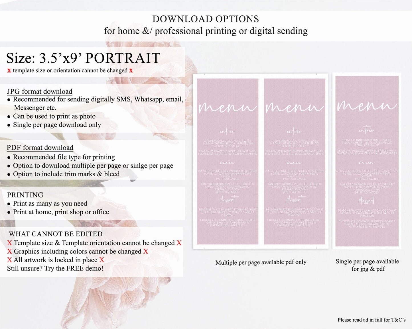 Pink Menu Pastel Pink Menu Template Pink Minimalist Table Decor Modern Pink Menu Simple Pink Dinner Dessert Menu Party Food Menu D10940