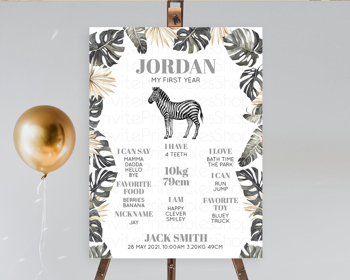 Zebra First Birthday Milestone Board Zebra Milestone Poster Zebra Decor Safari Adventure Zebra First Birthday Welcome Sign D10824