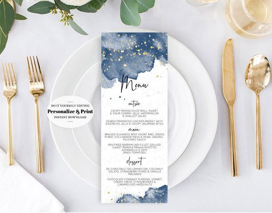 Navy Gold Menu Navy Splash Table Menu Blue Watercolor Plate Table Décor Wedding Menu Birthday Menu Bridal Shower Menu Baby Shower Menu 358