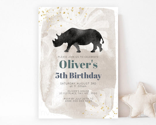 Rhino Birthday Invitation Rhino Invitation Rhino Birthday Rhino Safari Adventure Invite Rhino Palm Leaf Invite Zoo Party D10336