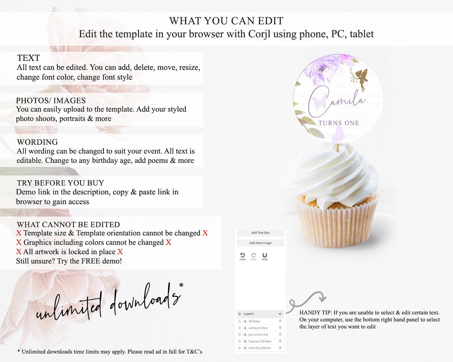 Fairy Cupcake Toppers Pastel Fairy Cupcake Toppers Fairy Floral Garden Cupcake Topper Enchanted Garden Floral Butterfly Party Decor D10910