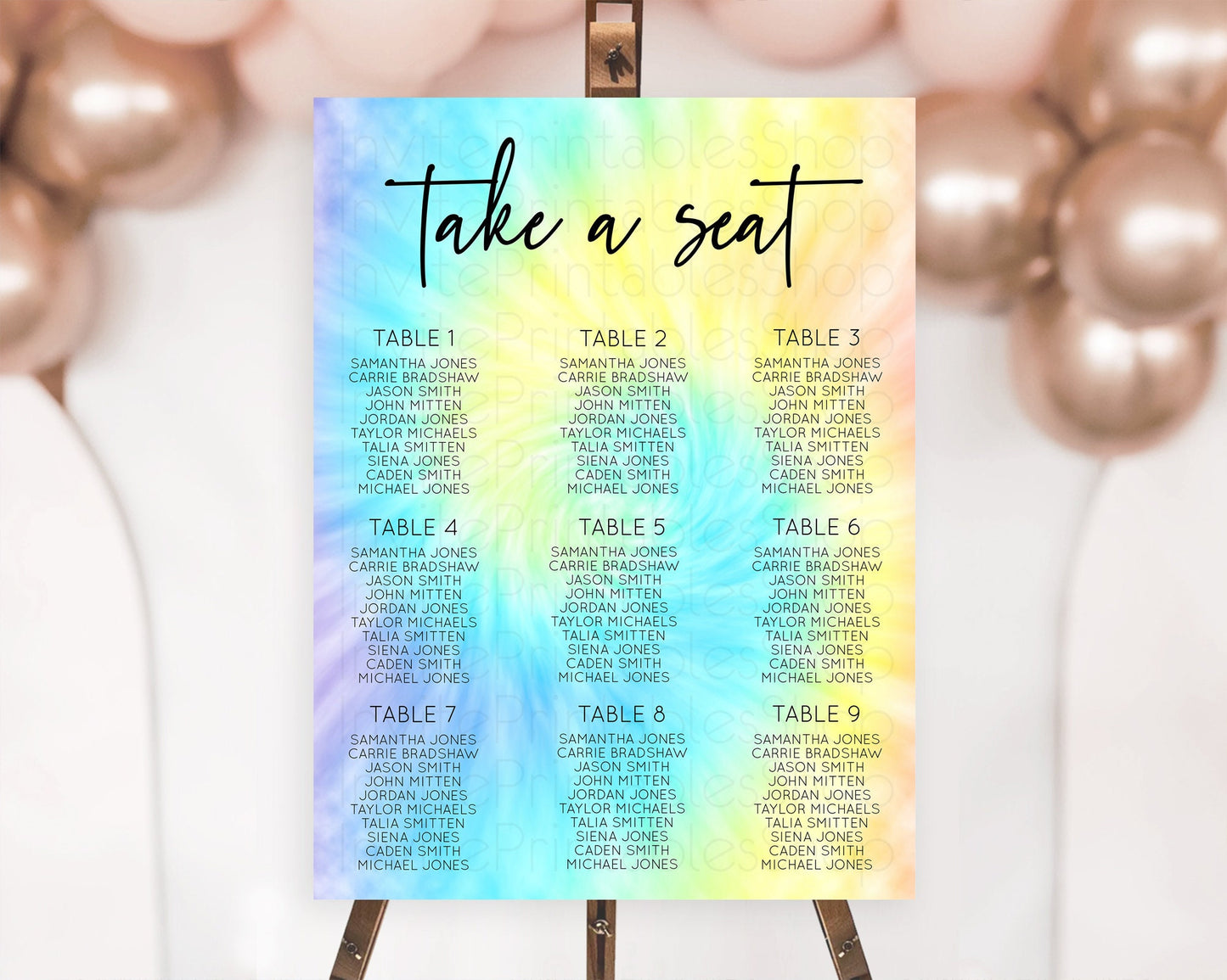 Editable Tie Dye Seating Chart Rainbow Tie Dye Seating Chart Rainbow Colorfu