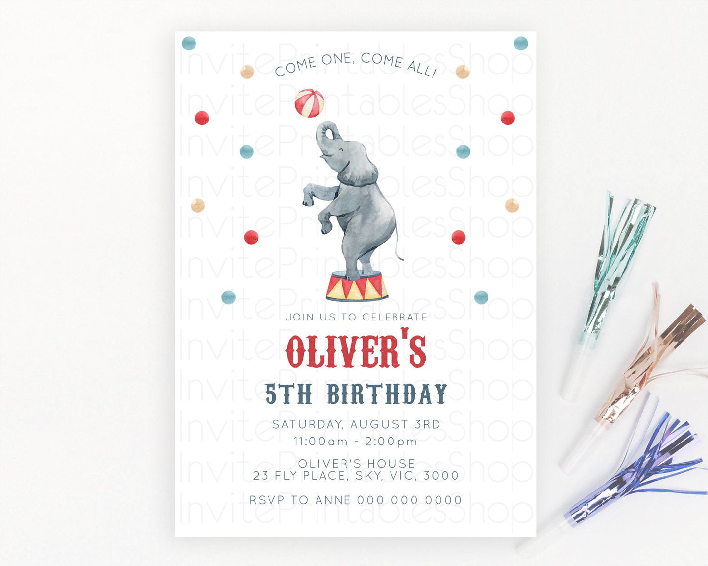 Circus Birthday Invitation Carnival Birthday Invitation Clown Invite Circus Lion Invite Circus Tent Invite Circus Elephant Invite D10461