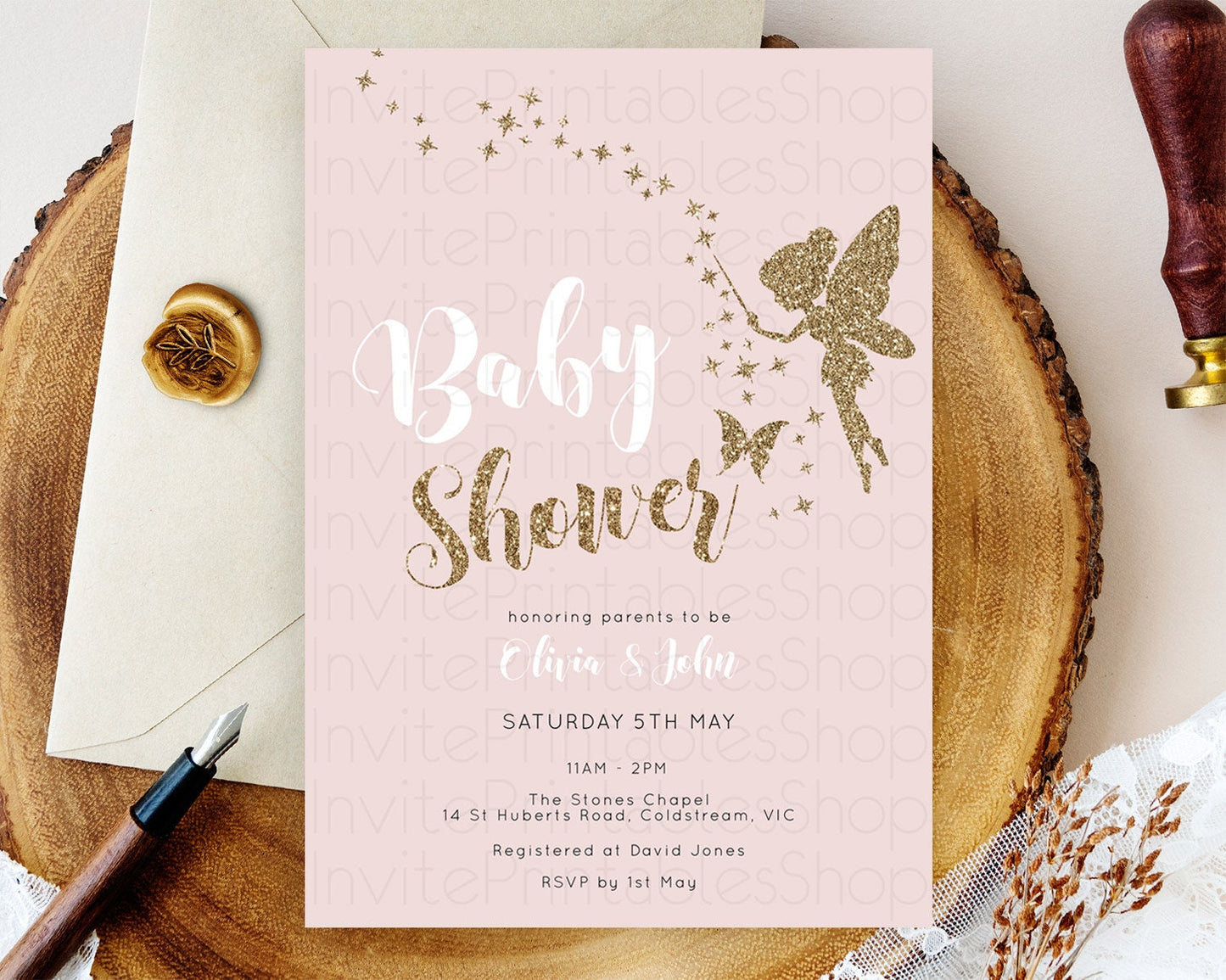 Editable Fairy Baby Shower Invitation: Pastel Pink Tea Party, Secret Garden