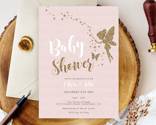 Editable Fairy Baby Shower Invitation: Pastel Pink Tea Party, Secret Garden