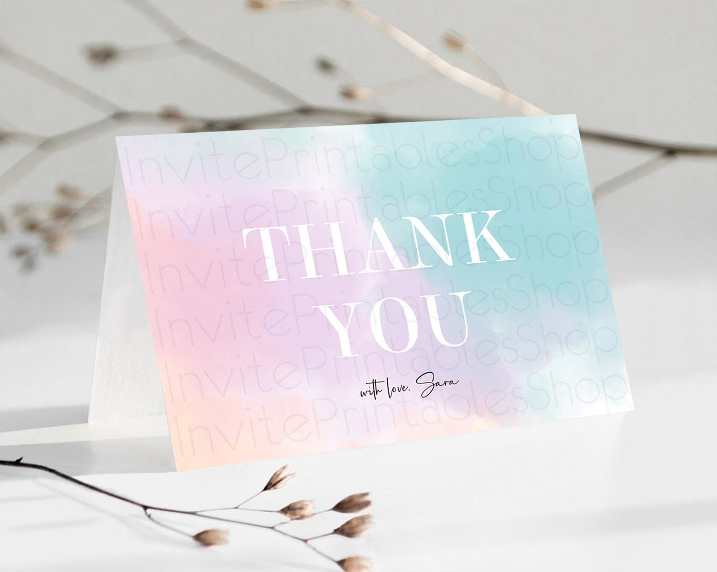 Pastel Thank You Rainbow Thank You Card Colorful Pastel Birthday Thank You Card Confetti Watercolor Pastel Teacher Thank You Cards D10375