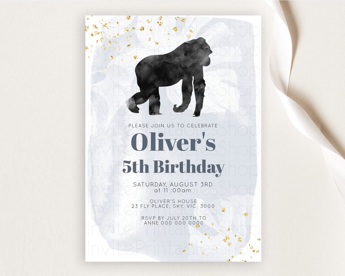 Gorilla Birthday Invitation Gorilla Invitation Gorilla Birthday Jungle Gorilla Party Jungle Adventure Zoo Party Animals Two Wild ONE D10331