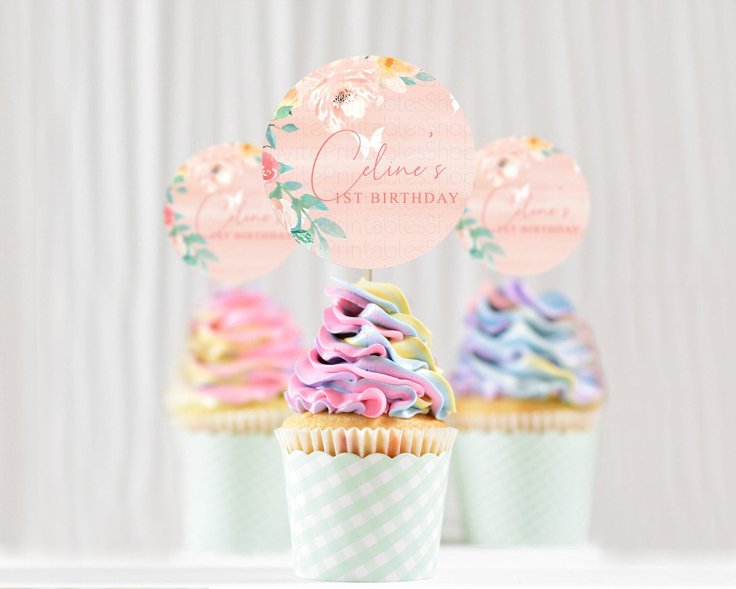 Secret Garden Cupcake Toppers Wildflower Cupcake Toppers Pastel Flowers Cupcake Toppers Enchanted Garden Boho Floral First Birthday D10245