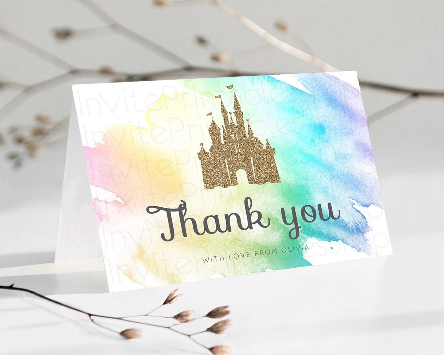 Princess Thank You Pastel Princess Thank You Card Pastel Rainbow Thank You Cards Colorful Enchanted Castle Teacher Thank You Cards D10833