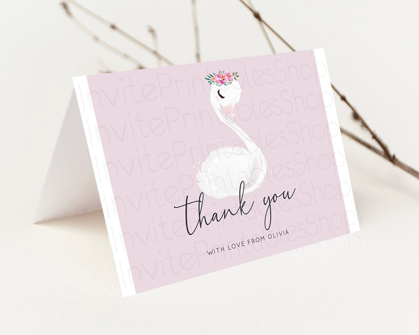 Swan Thank You Swan Princess Ballet Thank You Card Swan Lake Birthday Thank You Cards Secret Garden Pastel Floral Teacher Thank You D10758