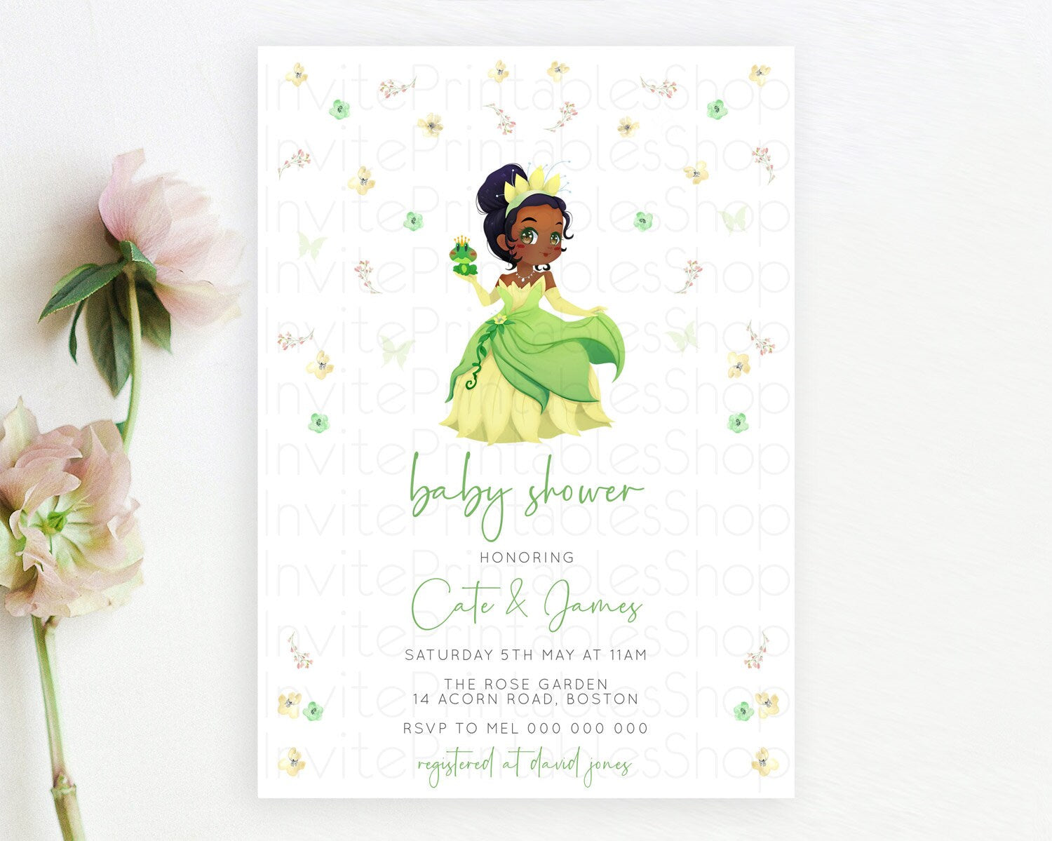 Editable Princess Baby Shower Invitation, Enchanted Garden, Secret Garden, F