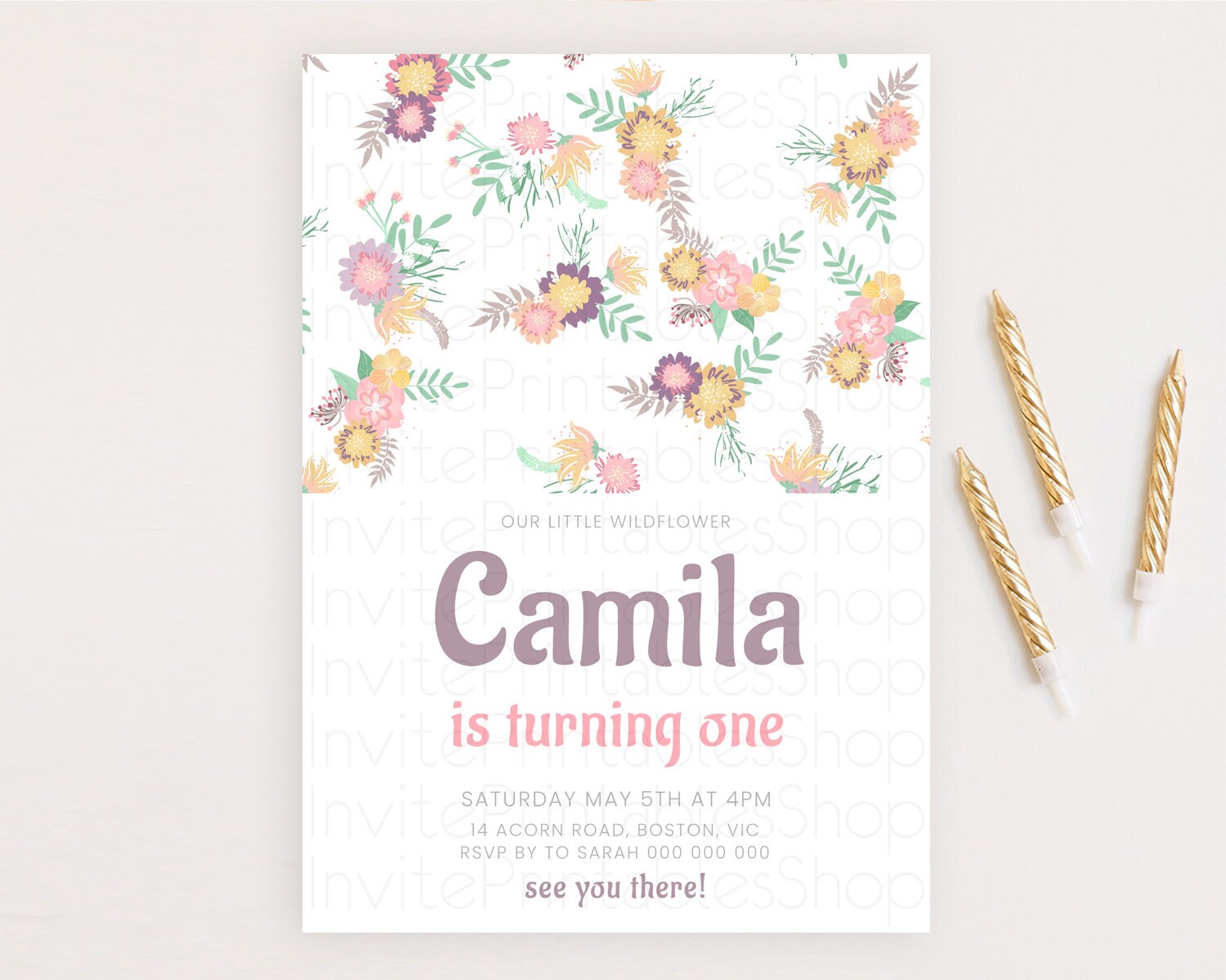 Editable Secret Garden Invitation Wildflower Birthday Invitation Pastel Flow