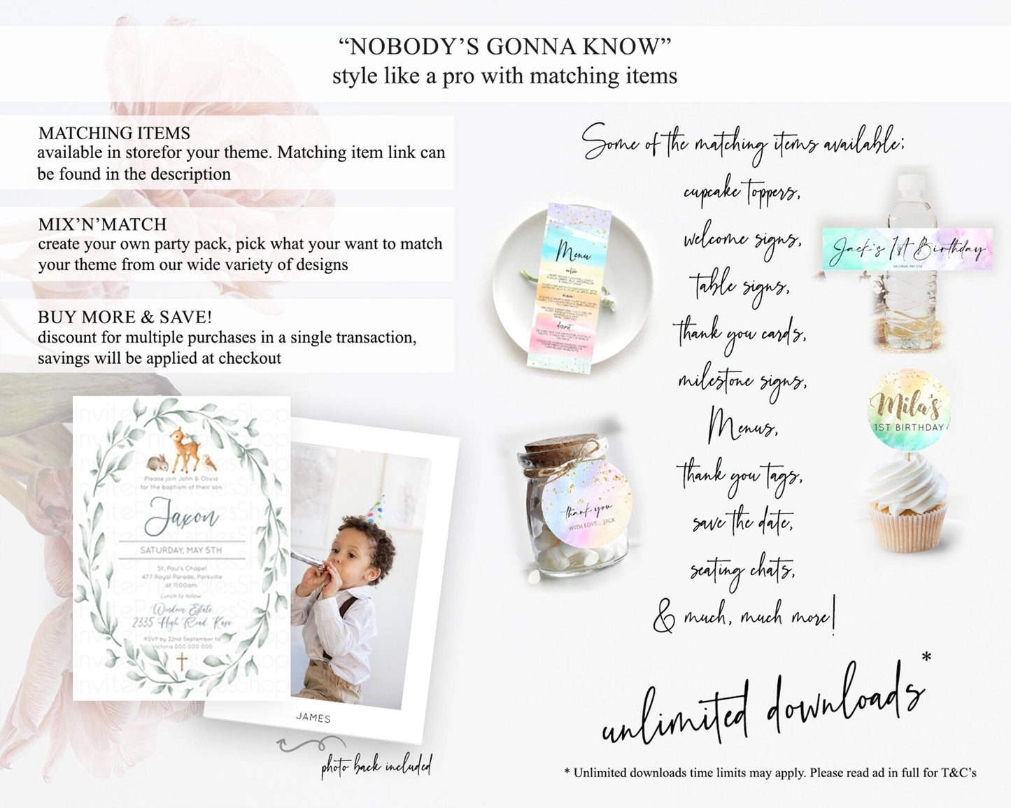 Fawn Baptism Invitation Deer Baptism 1st Birthday Invitation Enchanted Forest Christening Invitation Pastel Garden Butterfly Floral D10872