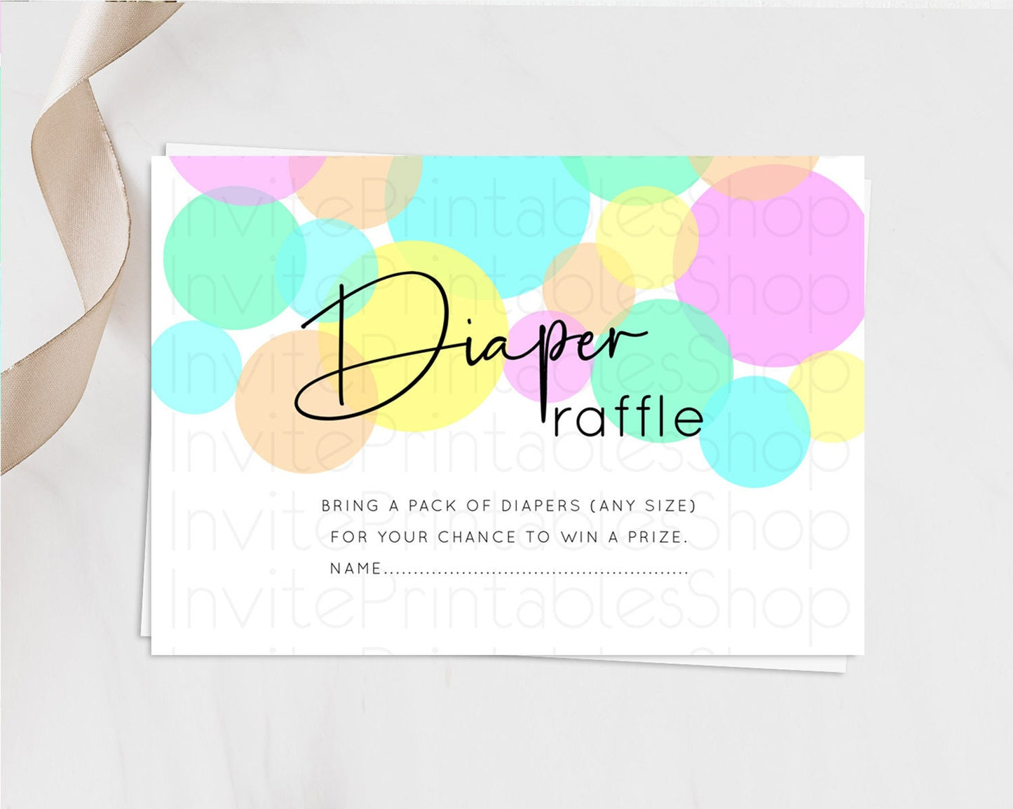 Rainbow Diaper Raffle Card Pastel Sprinkles Diaper Raffle Insert Rainbow Confetti Diaper Ticket Colorful Bubbles Pastel Raffle Game D10409