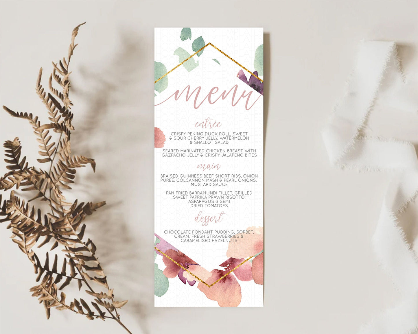 Secret Garden Menu Wildflower Menu Template Pastel Flower Garden Table Decor Boho Floral Dinner Dessert Floral Party Food Menu D10964