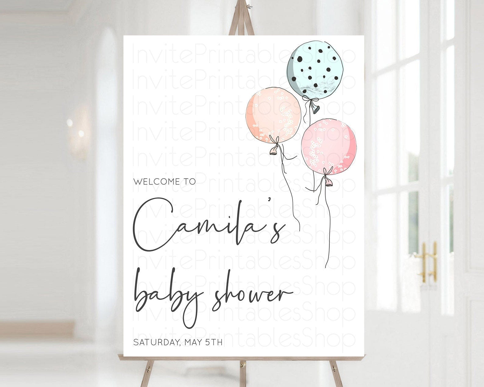 Editable Pastel Balloons Baby Shower Welcome Sign Colorful Balloon Welcome B
