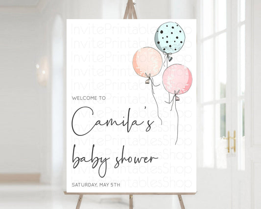 Editable Pastel Balloons Baby Shower Welcome Sign Colorful Balloon Welcome B