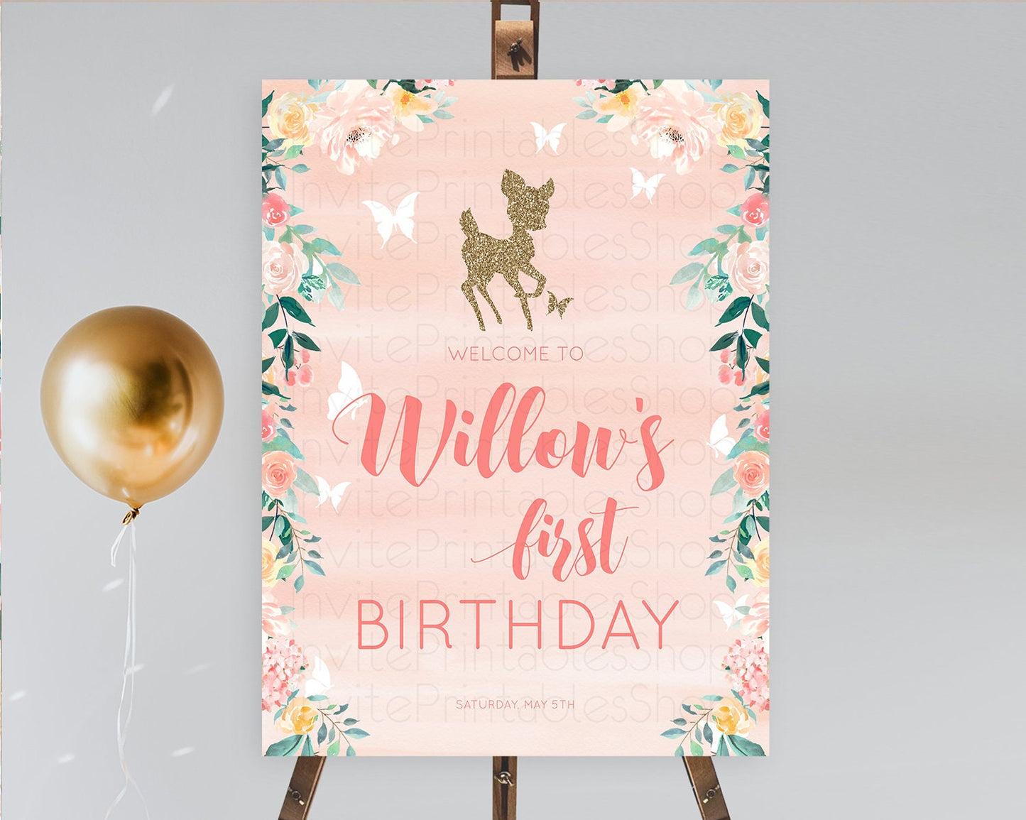 Editable Fawn Welcome Sign Deer Welcome Board Floral Deer Welcome Poster Enc